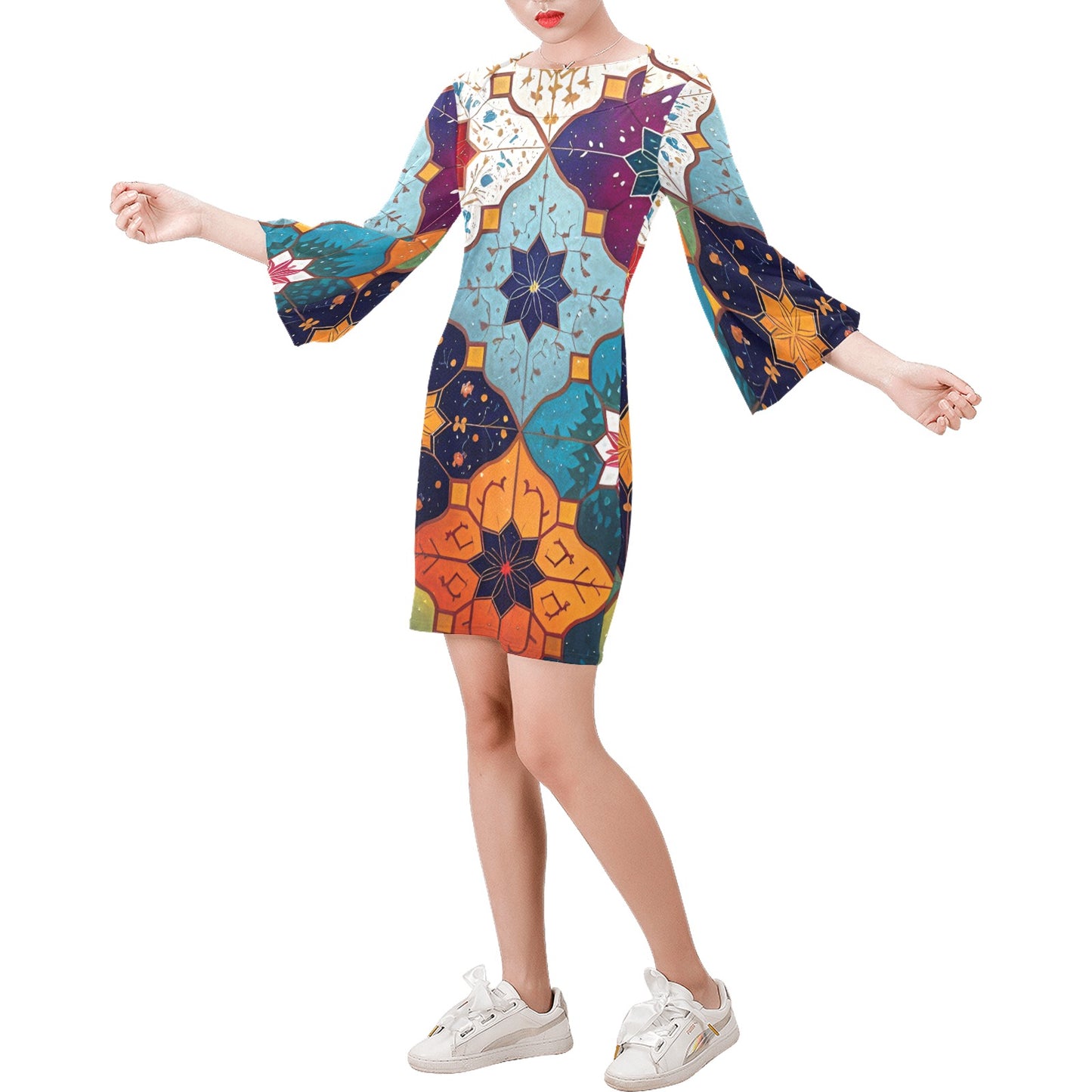 Women's Bell Sleeve Dress (Model D52)