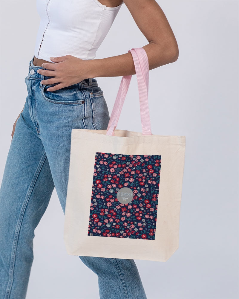 Midnight blue pretty glance.  Canvas Tote with Contrast-Color Handles | Q-Tees