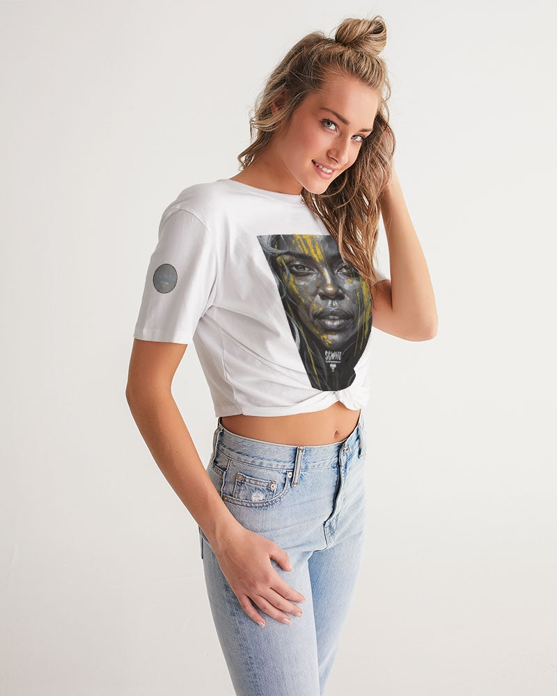 Black Sister Collection [Part 3 ] Women's All-Over Print Twist-Front Cropped Tee