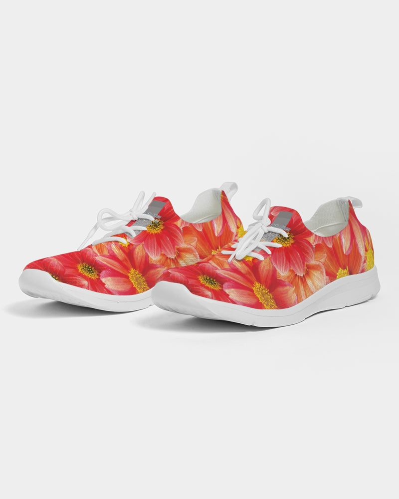 Beautiful blood orange flower design Women's Lace Up Flyknit Shoe