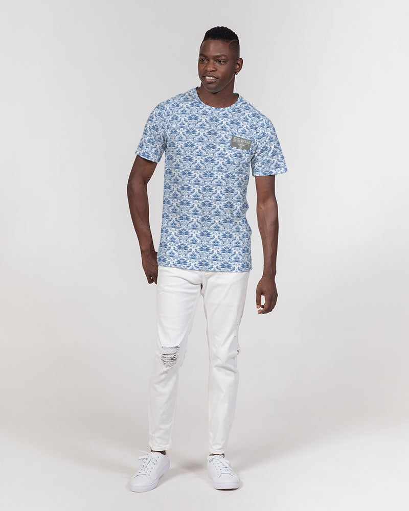 light blue Royal patten  Men's All-Over Print Pocket Tee