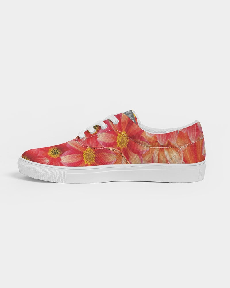 Beautiful blood orange flower design Women's Lace Up Canvas Shoe