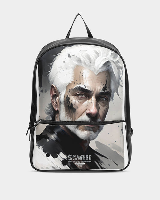 White silver grey fox King Classic Faux Leather Backpack