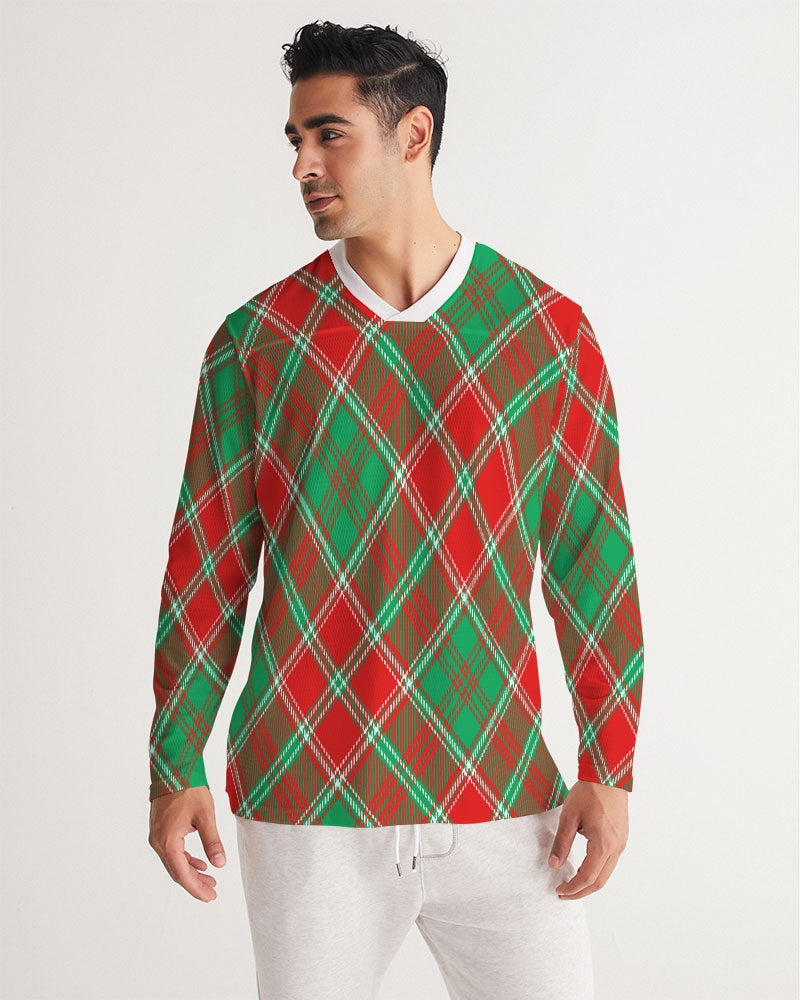 Red & Green cross pattern Men's All-Over Print Long Sleeve Sports Jersey