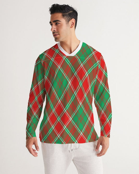 Red & Green cross pattern Men's All-Over Print Long Sleeve Sports Jersey