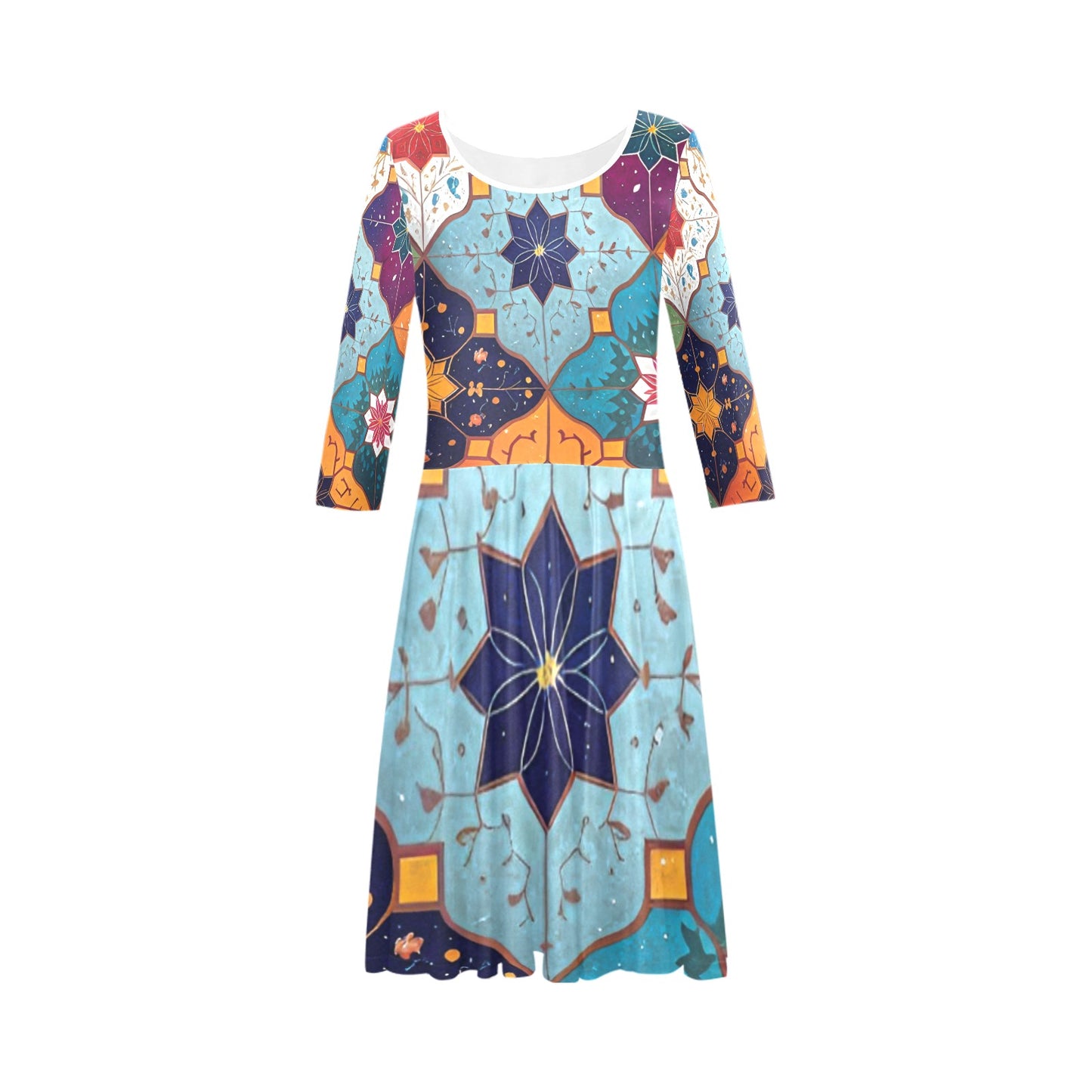 Women's  Half-Sleeve Skater Dress(Model D20)