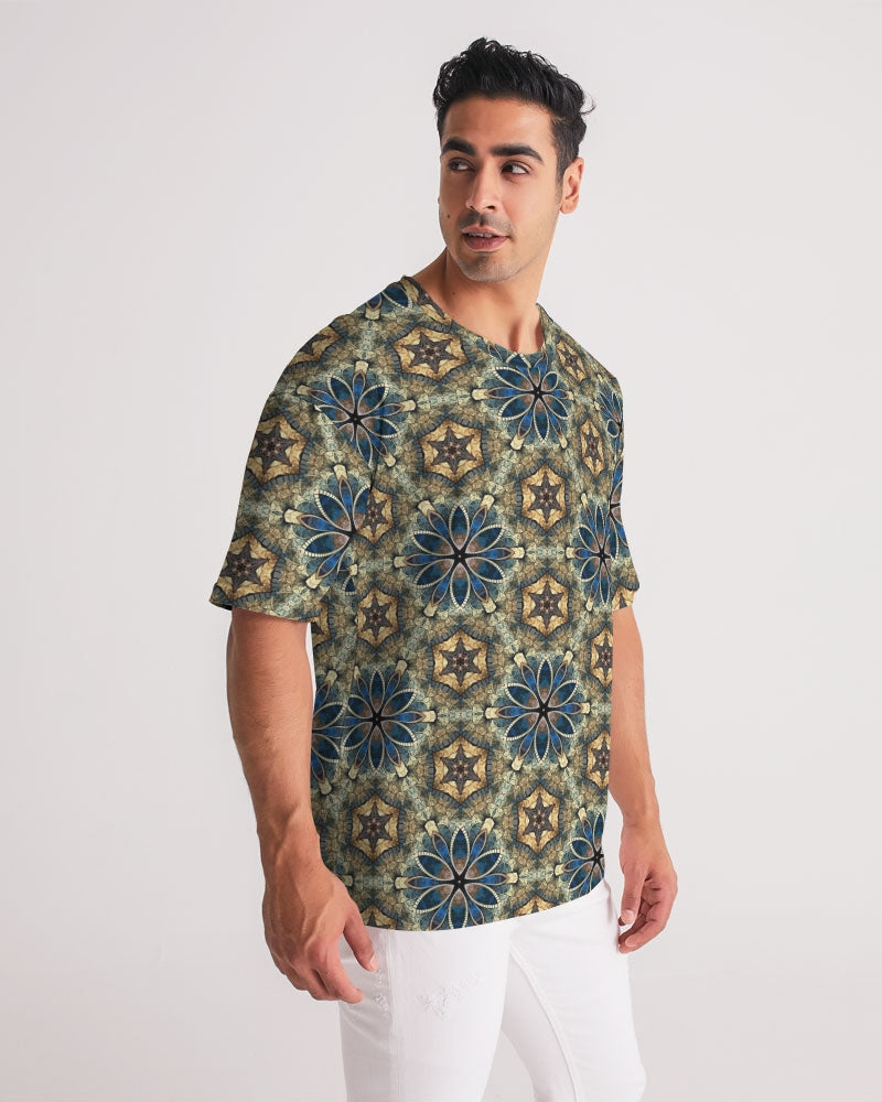 Green & Dark Blue almost star pattern. Men's All-Over Print Premium Heavyweight Tee