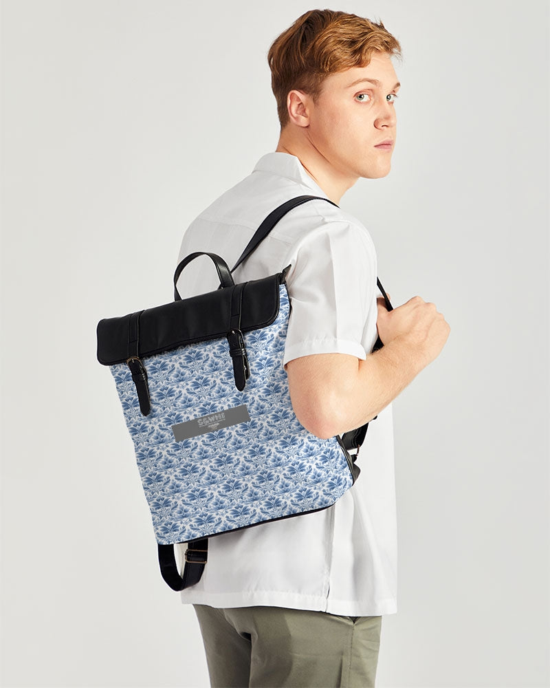 light blue Royal patten  Casual Flap Backpack