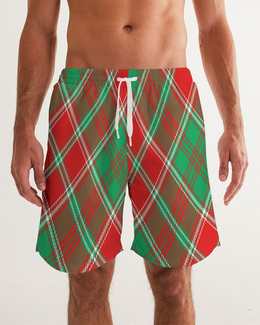 Red & Green cross pattern Men's All-Over Print Swim Trunk