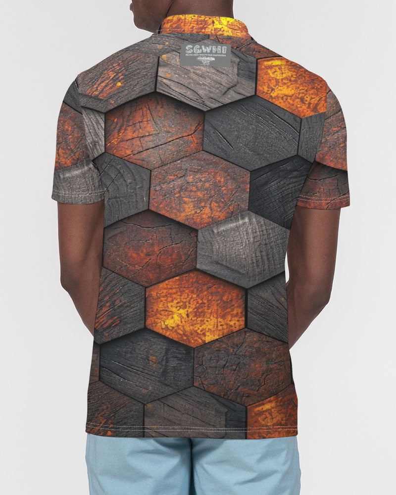 Cool stone hexagon patten 3D Men's All-Over Print Slim Fit Short Sleeve Polo