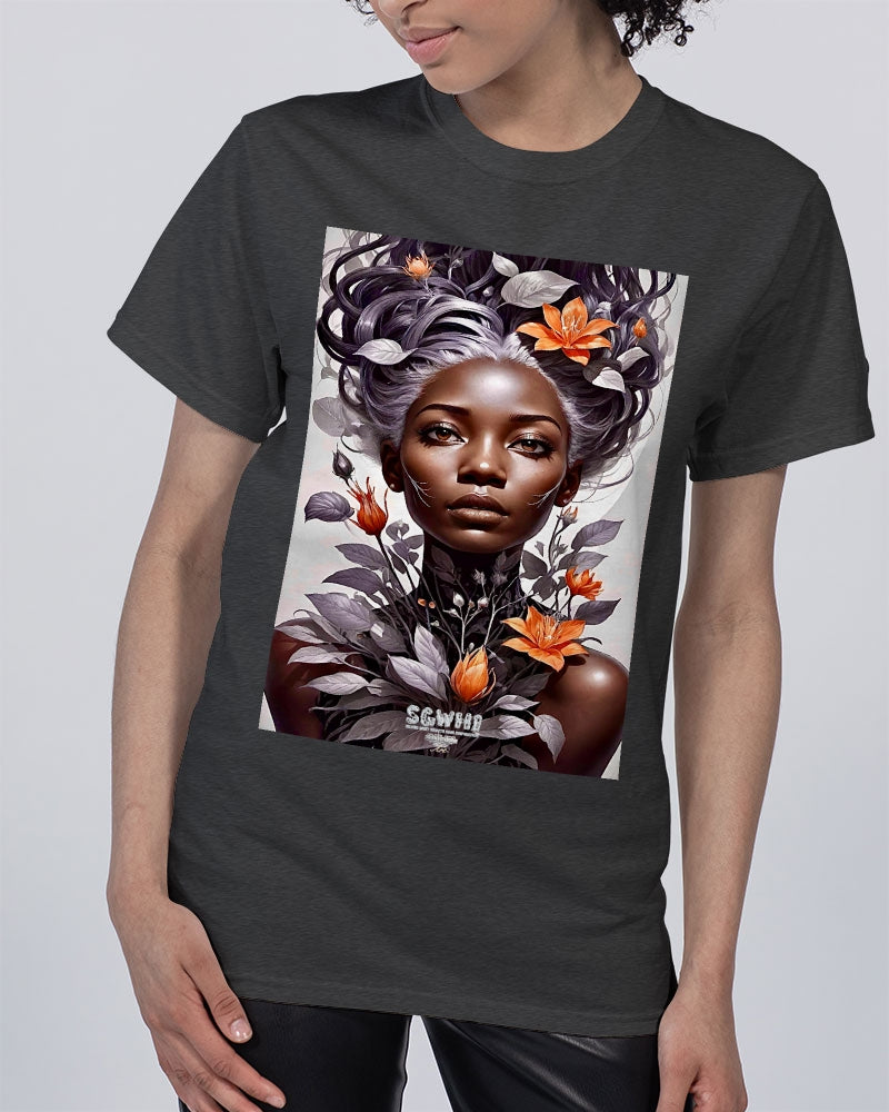 Beautiful black silver grey hair blossom women Unisex Tee | Champion