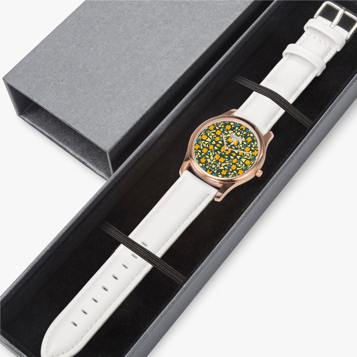 Silver grey white hair inspiration Stylish Leather Strap Classic Quartz Watch (Rose Gold)