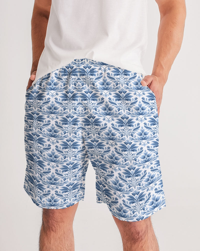 light blue Royal patten  Men's All-Over Print Jogger Shorts