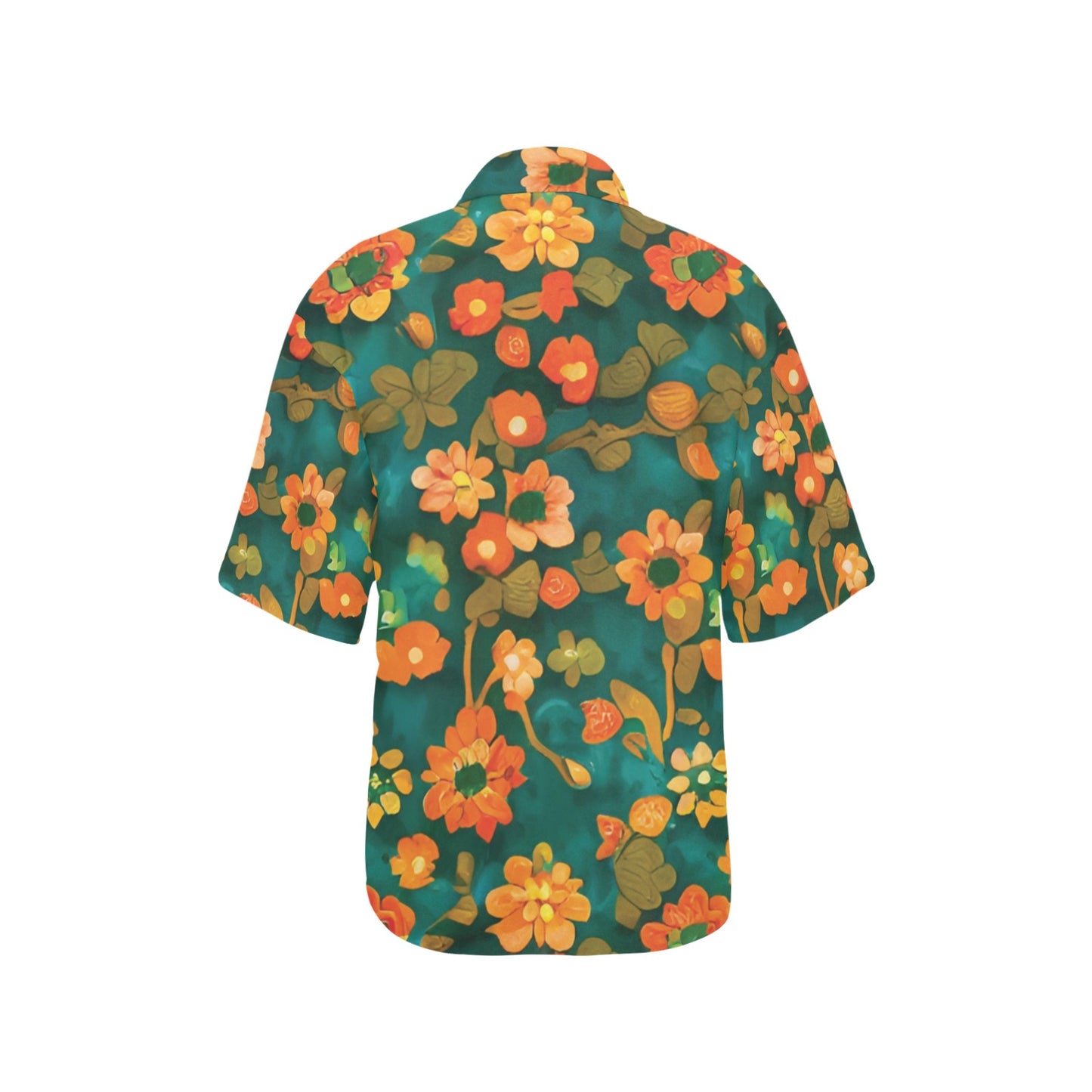 All Over Print Hawaiian Orange and green flower Shirt for Women (T58)