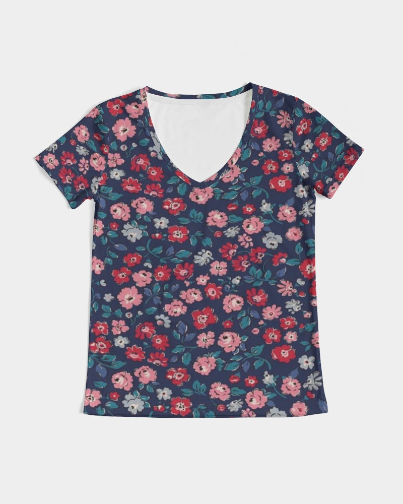 Midnight blue pretty glance.  Women's All-Over Print V-Neck Tee