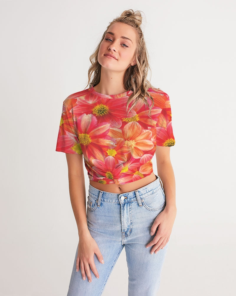 Beautiful blood orange flower design Women's All-Over Print Twist-Front Cropped Tee