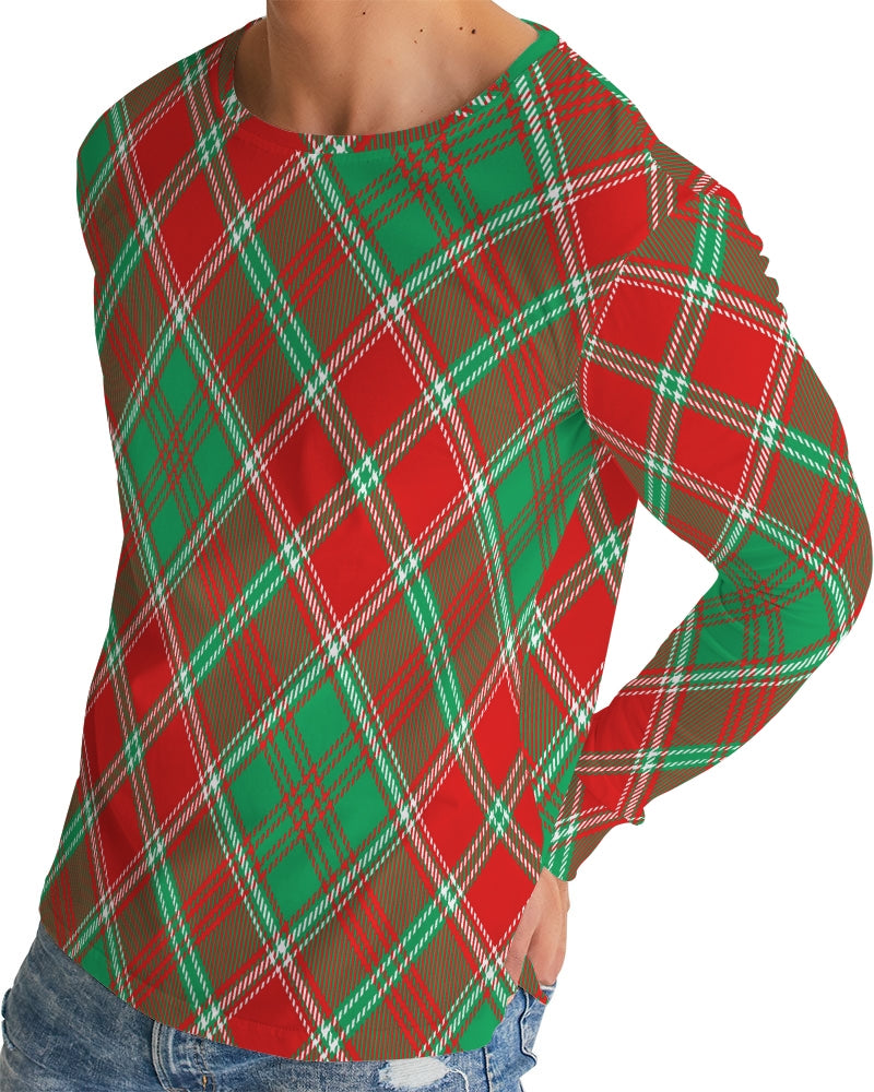 Red & Green cross pattern Men's All-Over Print Long Sleeve Tee