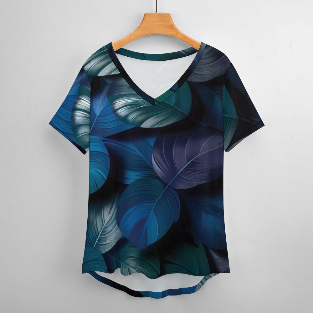 2024 New V Neck Short-sleeve Women Shirt Printed