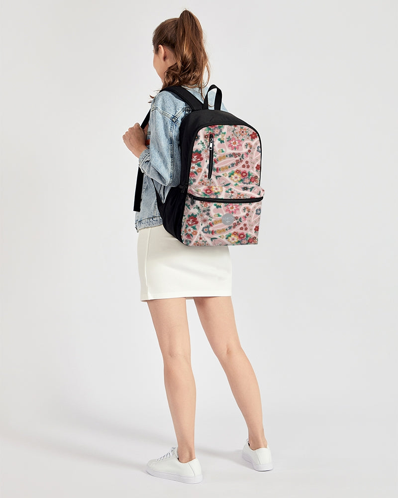 Pink abstract Pretty Sisters Duo-Zip Front Canvas Backpack