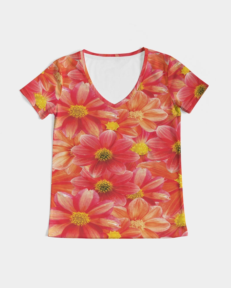 Beautiful blood orange flower design Women's All-Over Print V-Neck Tee