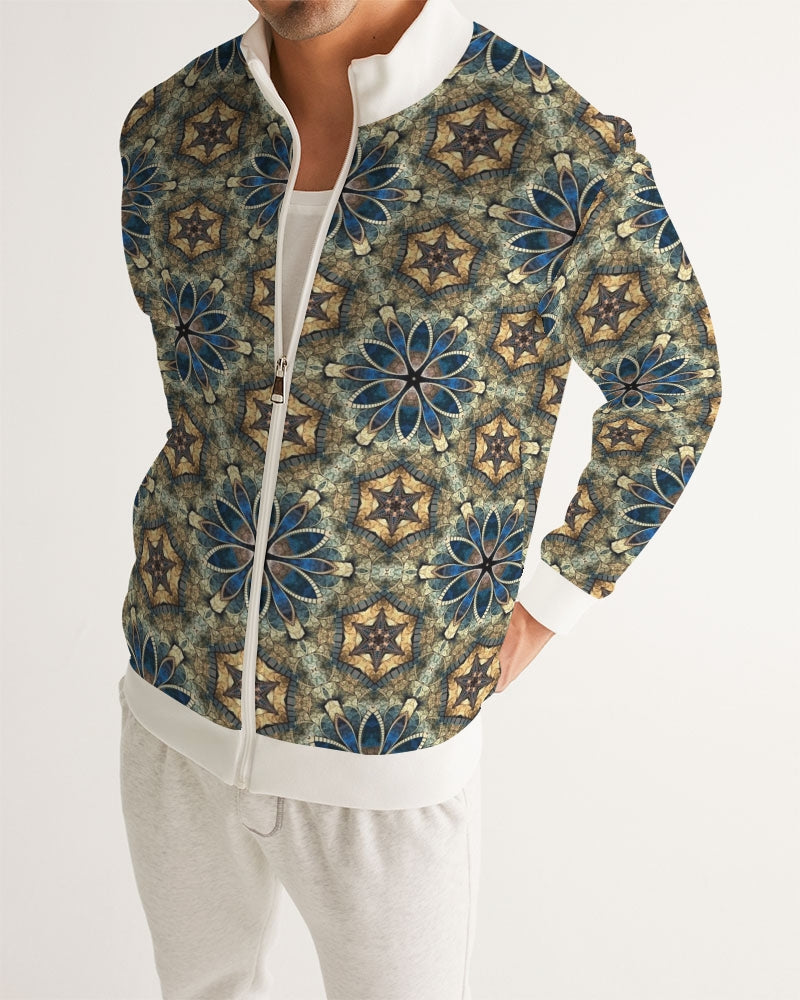 Green & Dark Blue almost star pattern. Men's All-Over Print Track Jacket