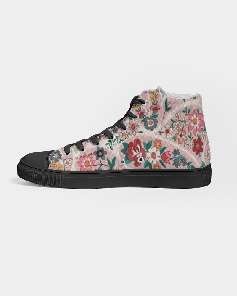 Pink abstract Pretty Sisters Women's Hightop Canvas Shoe - Black