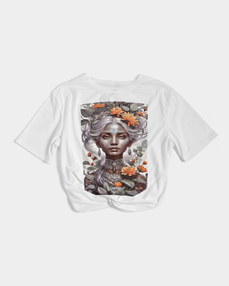 Blossom Indian Grey sister Women's All-Over Print Twist-Front Cropped Tee