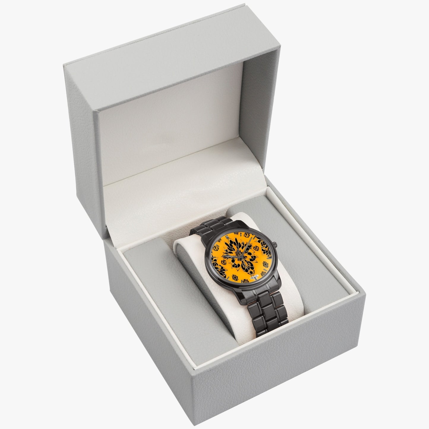 Orange and black royal pattern Folding Clasp Type Stainless Steel Quartz Watch (With Indicators)