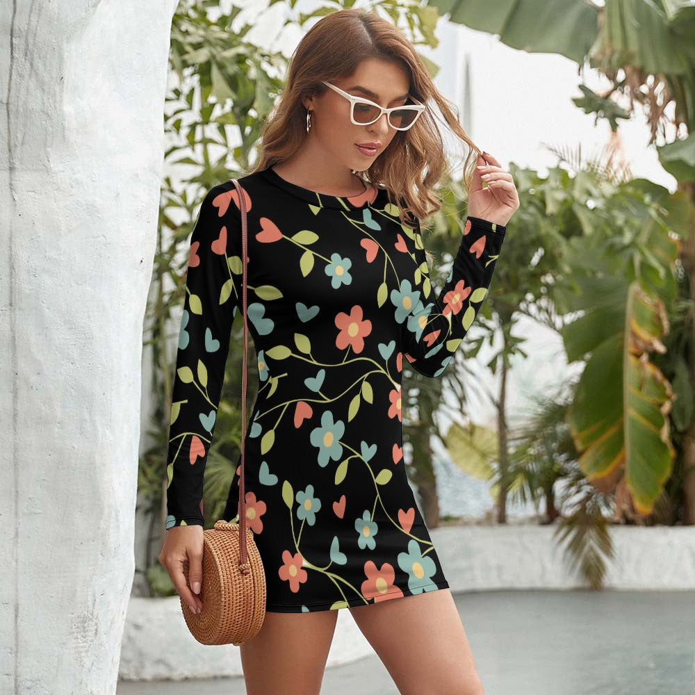 Women's Long Sleeve Round Neck Slim Dress