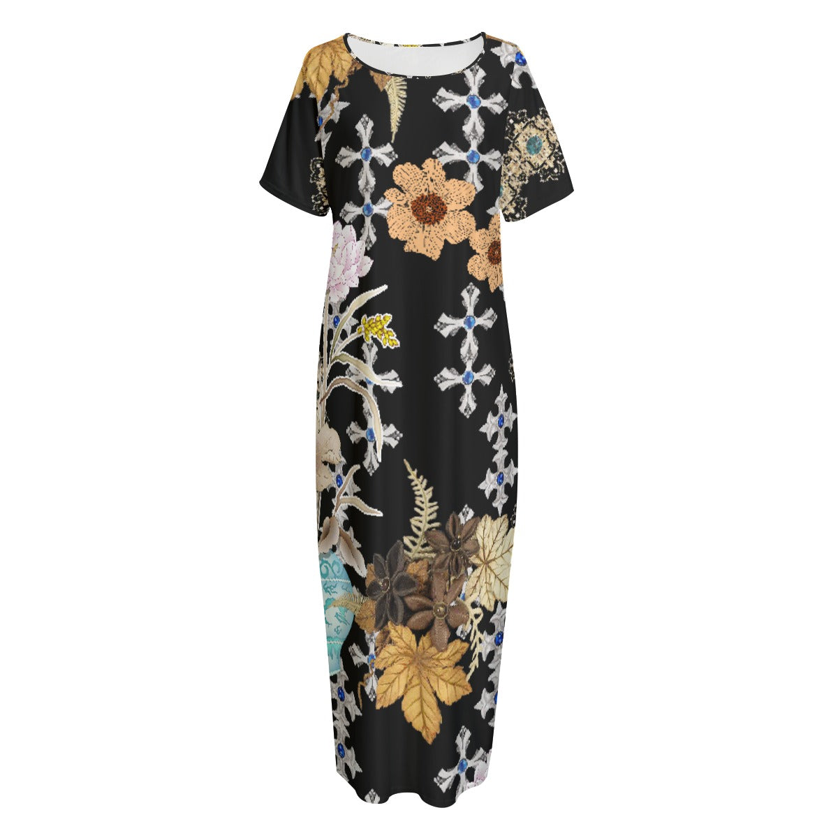 All-Over Print Women's Night Long Dress With Pocket