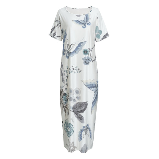 All-Over Print Women's Night Long Dress With Pocket