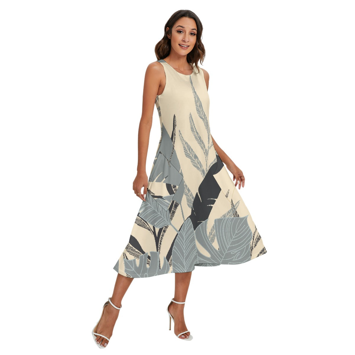 All-Over Print Women's Sleeveless Dress With Diagonal Pocket