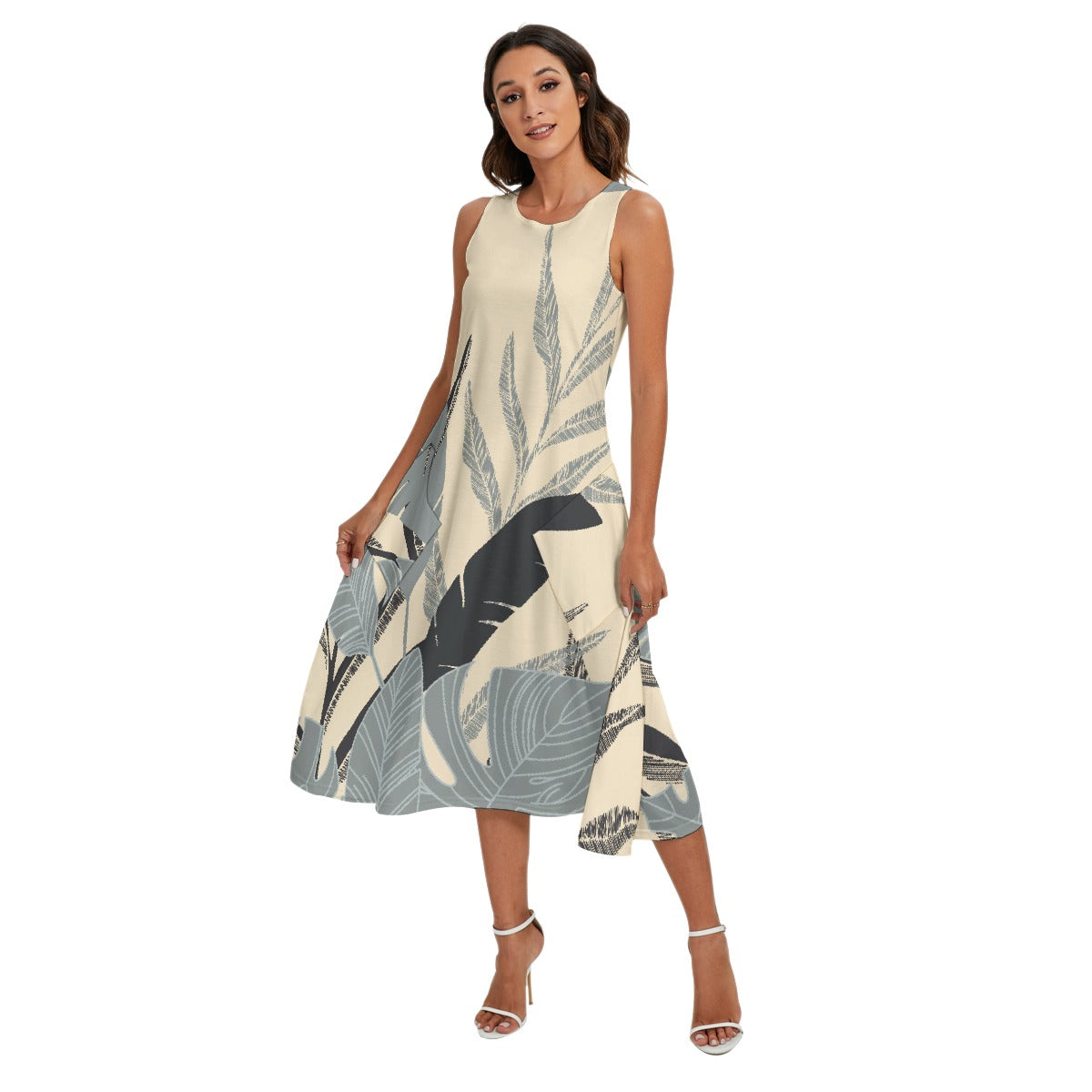 All-Over Print Women's Sleeveless Dress With Diagonal Pocket