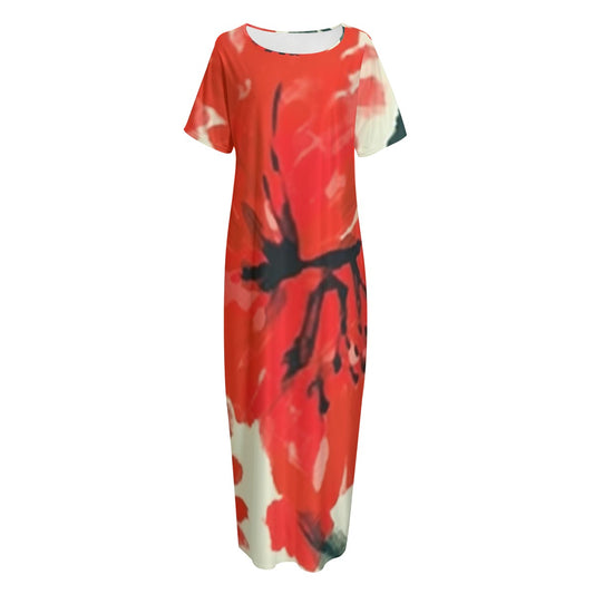 All-Over Print Women's Night Long Dress With Pocket