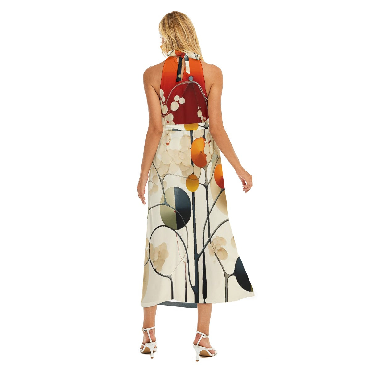 All-Over Print Women's Wrap Hem Belted Halter Dress