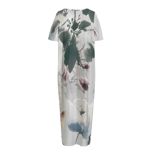 All-Over Print Women's Night Long Dress With Pocket