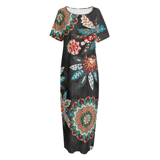 All-Over Print Women's Night Long Dress With Pocket