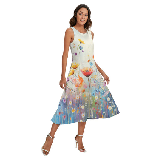 All-Over Print Women's Sleeveless Dress With Diagonal Pocket