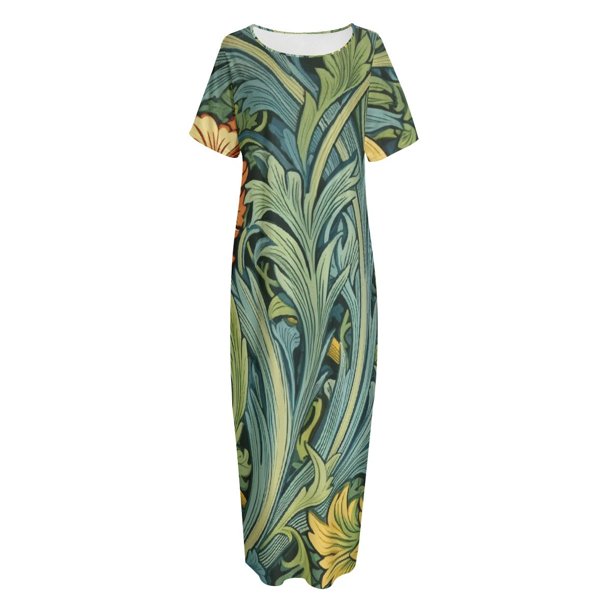 All-Over Print Women's Night Long Dress With Pocket