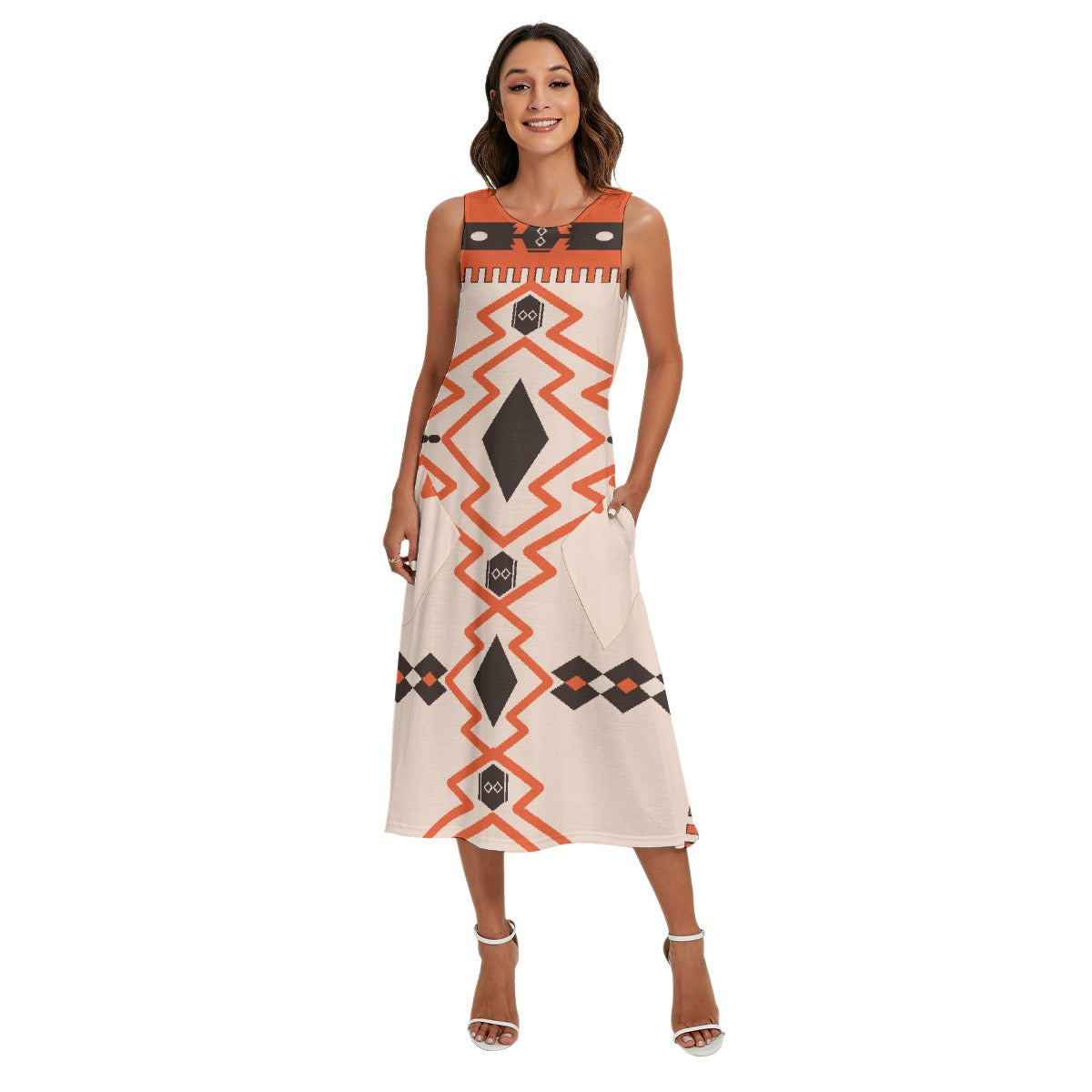 All-Over Print Women's Sleeveless Dress With Diagonal Pocket