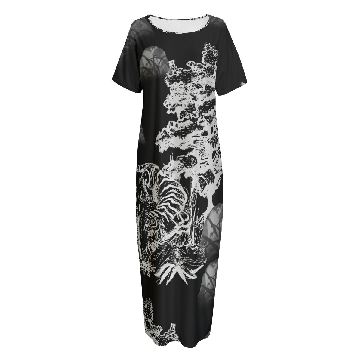 All-Over Print Women's Night Long Dress With Pocket