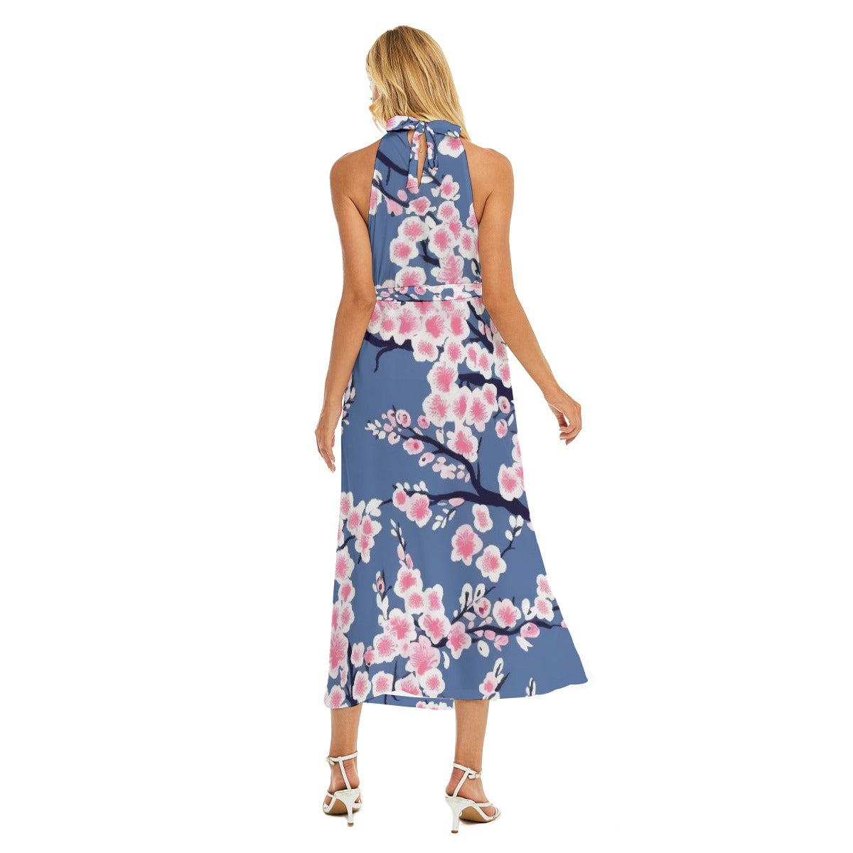 All-Over Print Women's Wrap Hem Belted Halter Dress