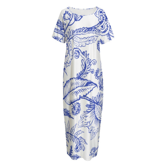 All-Over Print Women's Night Long Dress With Pocket