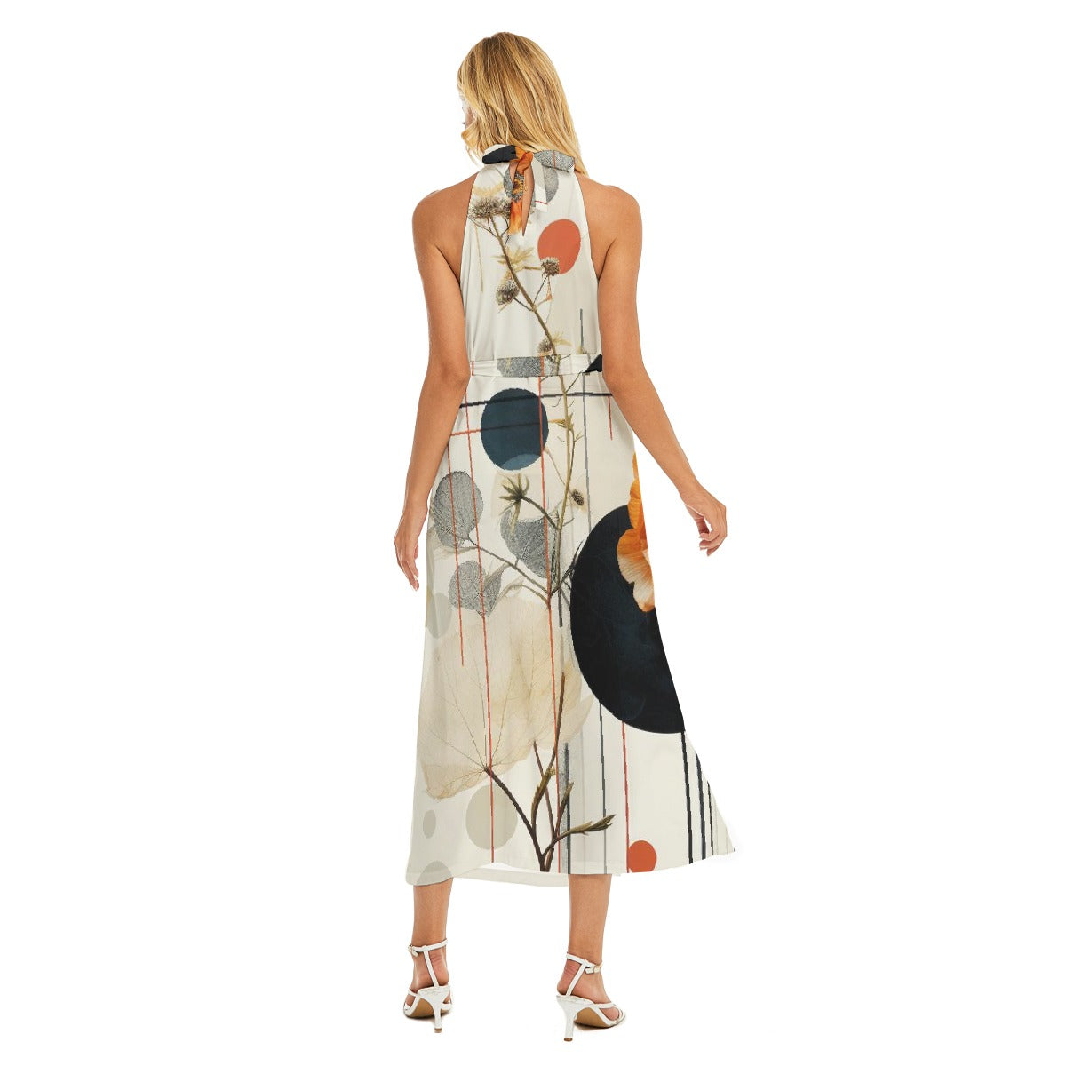 All-Over Print Women's Wrap Hem Belted Halter Dress