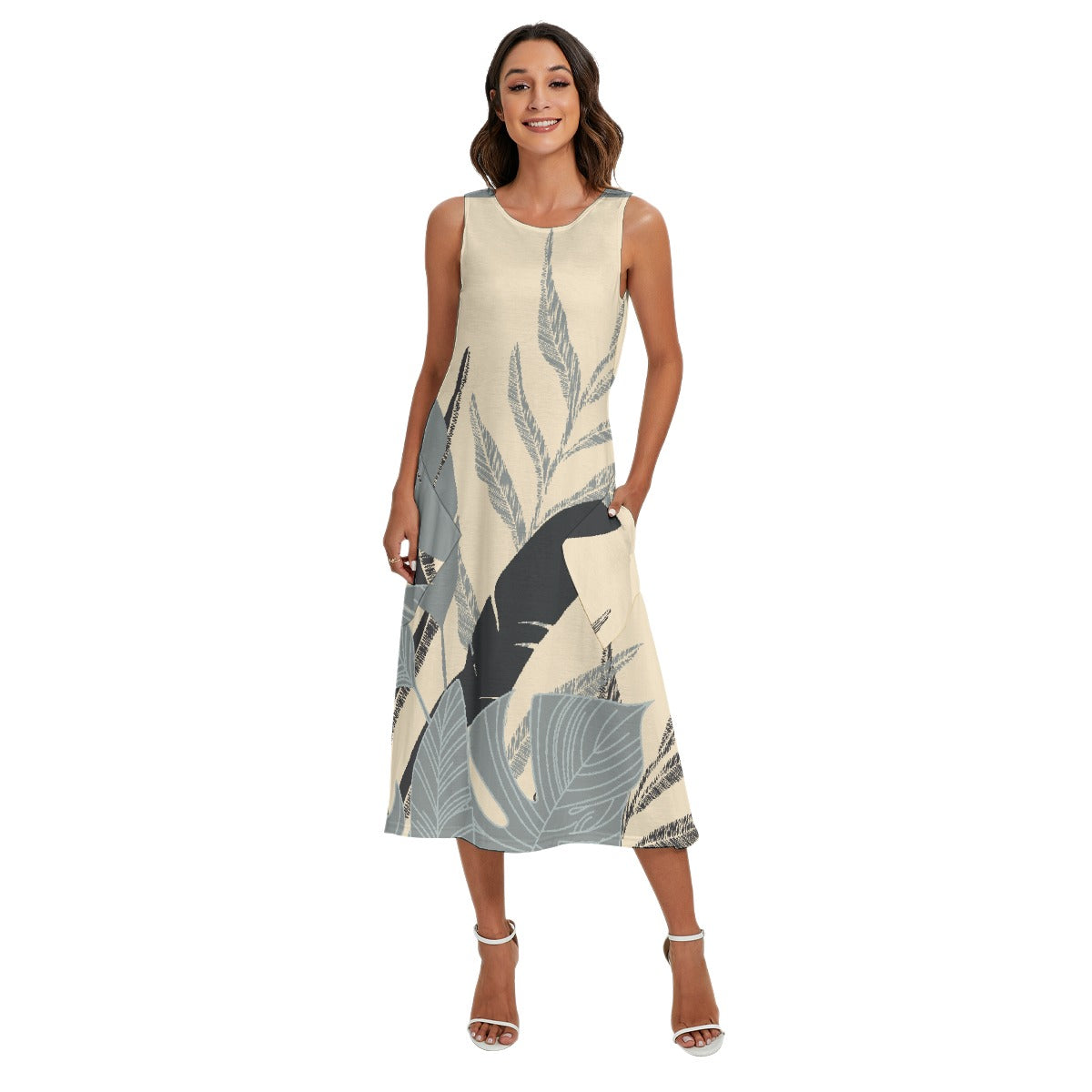 All-Over Print Women's Sleeveless Dress With Diagonal Pocket