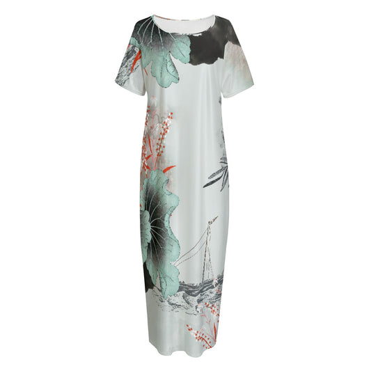 All-Over Print Women's Night Long Dress With Pocket