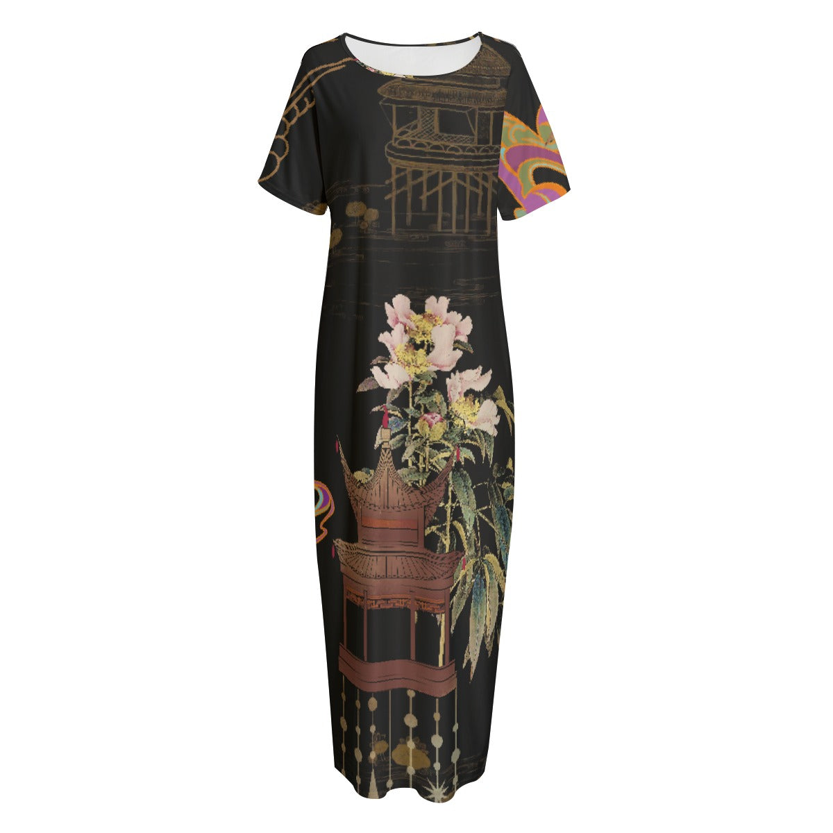 All-Over Print Women's Night Long Dress With Pocket