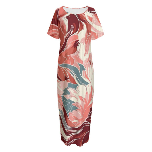 All-Over Print Women's Night Long Dress With Pocket