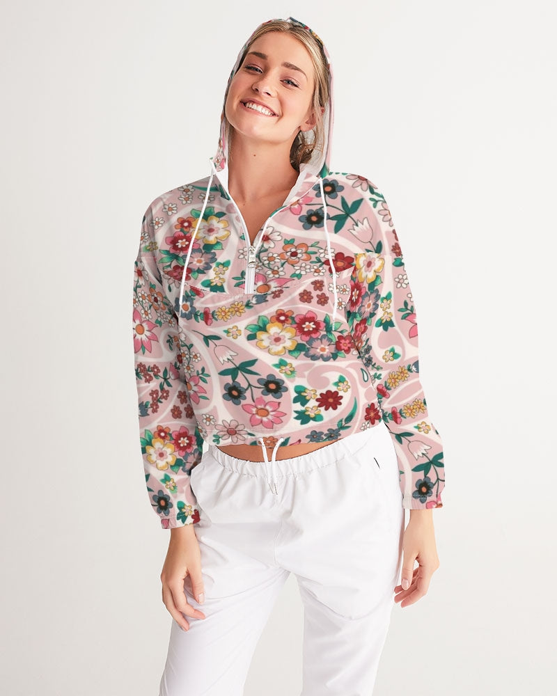 Pink abstract Pretty Sisters Women's All-Over Print Cropped Windbreaker