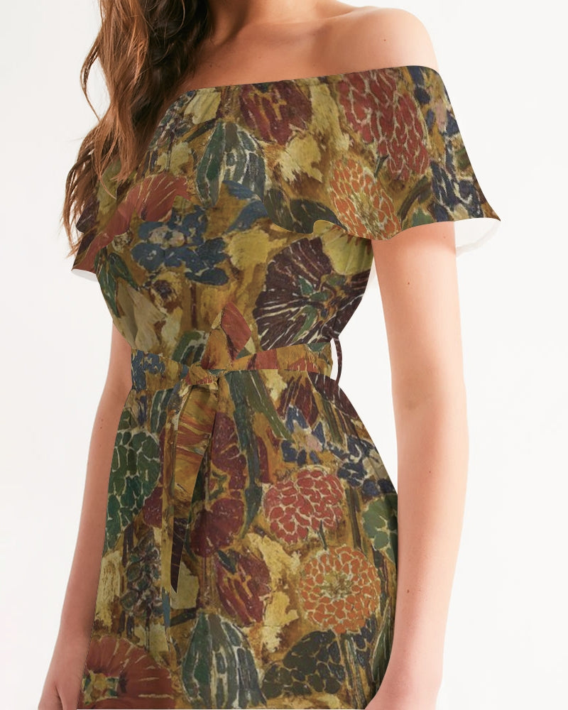 Autumn play Women's All-Over Print Off-Shoulder Dress